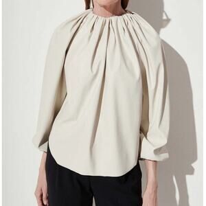 Rachel Comey Boyd Top in Bone Vegan Leatherette Balloon Sleeve Voluminous Blouse